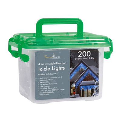 Snowtime 200 Multi-Function Icicle Led Lights In Blue4.7M Lit Length from B&Q