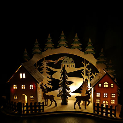 Samuel Alexander 19Cm Battery Operated Light Up Christmas Wooden Village Scene With Reindeer & 5 Warm White Leds from B&Q