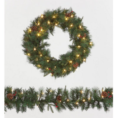 Snowtime B/o Pre-Lit Cranberry Pine 275Cm Garland W/50 Ww Leds from B&Q
