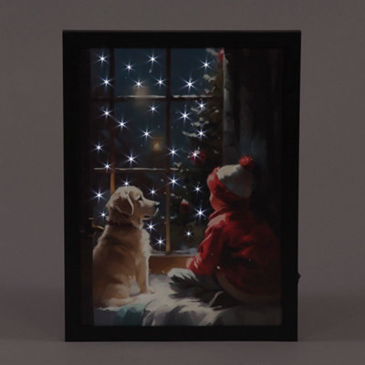 Snowtime B/o F/o 30X40Cm Framed Canvas Puppy & Child from B&Q