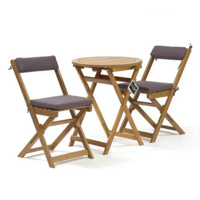 Suntime Harley Acacia Wood Folding 3-Piece Balcony Bistro Set With Grey Cushions from B&Q