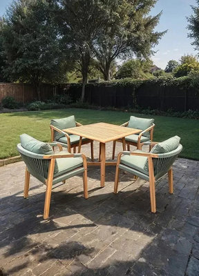 Suntime Albany Acacia Wood 4 Seat Dining Set With Rope Detailing & Cushions from B&Q