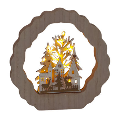 Snowtime Wooden Christmas Decoration Light Up Led Deer Village Scene Ornament 22Cm from B&Q