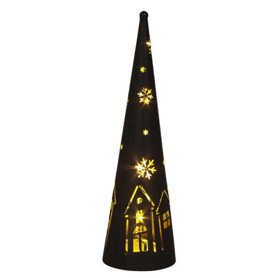 B&Q -  Led Metal Cone Light Black Christmas Decoration With Winter Village & Stars