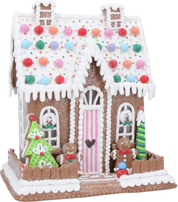 Gisela Graham Christmas Large Pastel Light Up Gingerbread House Christmas Decoration - Pastel - Image 3