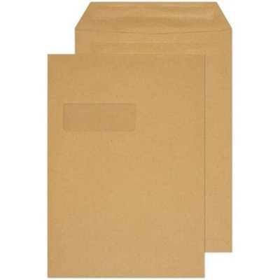 Q-Connect C4 Envelopes Window Pocket Self Seal 90Gsm Manilla (Pack Of 250) from B&Q