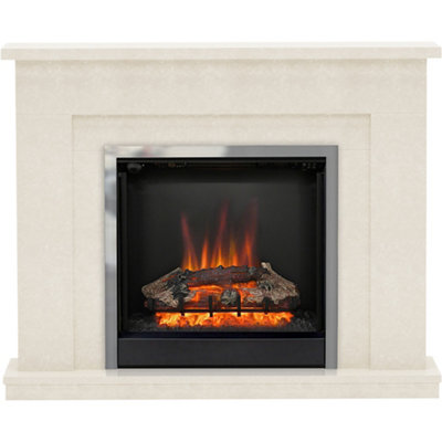 Be Modern Evelina Manila Micro Marble Chrome Effect Freestanding Electric Fire Suite from B&Q