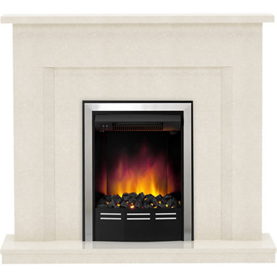 Be Modern Mariano Manila Micro Marble Chrome Effect Freestanding Electric Fire Suite from B&Q