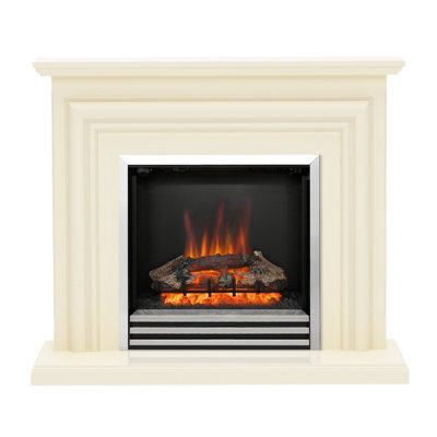 Newland Carina 44" Ivory & Chrome Timber Electric Fireplace from B&Q