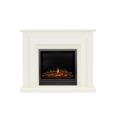 Newland Whitham 48" Soft White & Black Nickel Timber Electric Fireplace from B&Q
