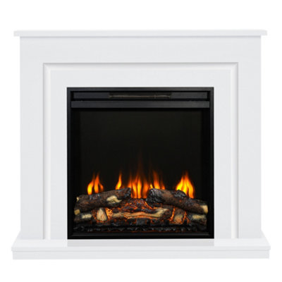 Be Modern Calida White & Black Glass Effect Inset Electric Fire Suite from B&Q