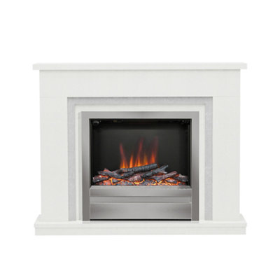 Be Modern Alena White Chrome Effect Inset Electric Fire Suite from B&Q