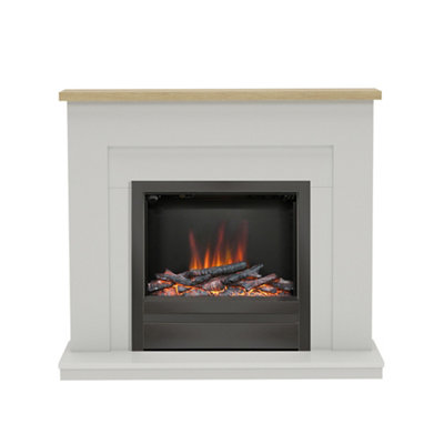 Be Modern Alder Light Grey & Oak Effect Inset Electric Fire Suite from B&Q