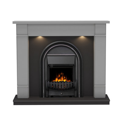Be Modern Deansgate Light Grey & Black Inset Electric Fire Suite from B&Q
