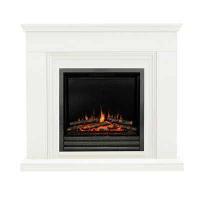 Newland Stanton 46" Soft White & Black Nickel Timber Electric Fireplace from B&Q