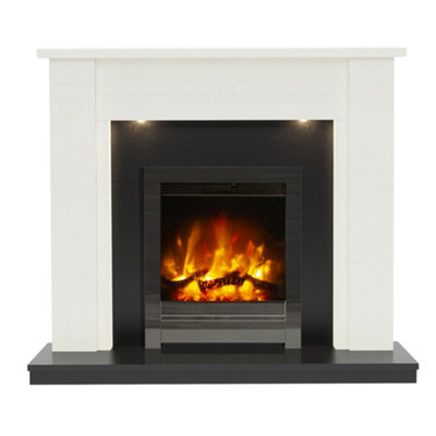 Be Modern Elysia White & Black Stone Effect Outset Electric Fire Suite from B&Q