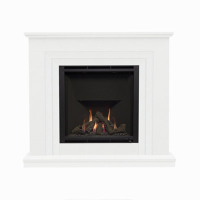 Newland Greenwood 48" White Micro Marble Gas Fireplace (Conventional Flue) from B&Q