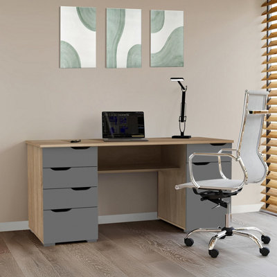 Alphason Kentucky Desk In Oak Look / Light/Grey