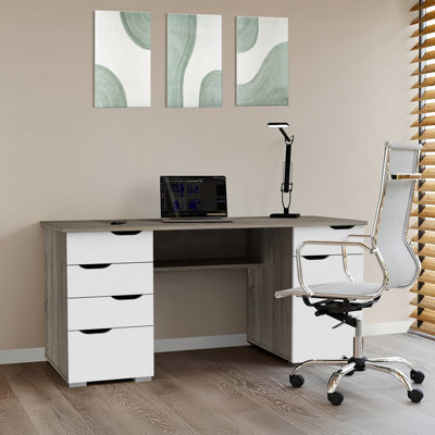 Alphason Kentucky Desk In Oak Look / Dark/White