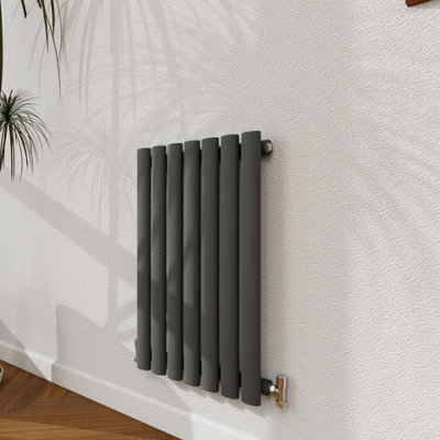 Probaty Bathrooms Radiator 600X413mm Anthracite Horizontal Single Oval Column Designer Central Heating Rad from B&Q