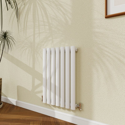 Probaty Bathrooms Radiator 600X413mm White Horizontal Single Oval Column Designer Central Heating Rad from B&Q