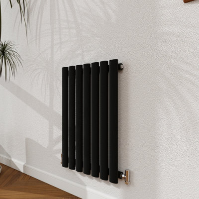 Probaty Bathrooms Radiator 600X413mm Black Horizontal Single Oval Column Designer Central Heating Rad from B&Q