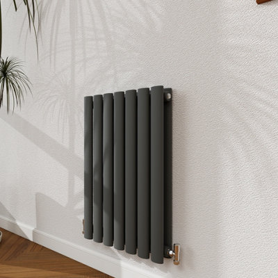 Probaty Bathrooms Radiator 600X413mm Anthracite Horizontal Double Oval Column Designer Central Heating Rad from B&Q