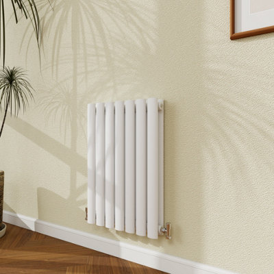 Probaty Bathrooms Radiator 600X413mm White Horizontal Double Oval Column Designer Central Heating Rad from B&Q