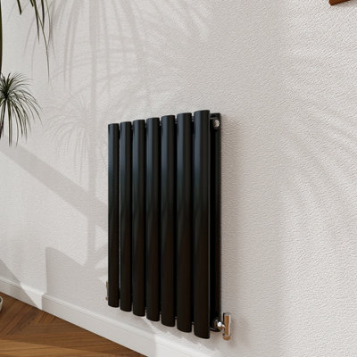 Probaty Bathrooms Radiator 600X413mm Black Horizontal Double Oval Column Designer Central Heating Rad from B&Q