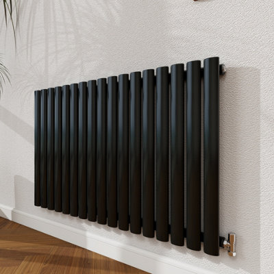 Probaty Bathrooms Radiator 600X1003mm Black Horizontal Single Oval Column Designer Central Heating Rad from B&Q