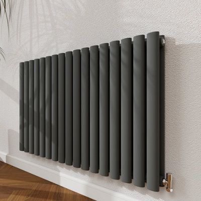 Probaty Bathrooms Radiator 600X1003mm Anthracite Horizontal Double Oval Column Designer Central Heating Rad from B&Q