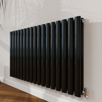Probaty Bathrooms Radiator 600X1003mm Black Horizontal Double Oval Column Designer Central Heating Rad from B&Q