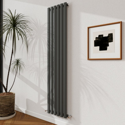 Probaty Bathrooms Radiator 1600X354mm Anthracite Vertical Single Oval Column Designer Central Heating Rad from B&Q
