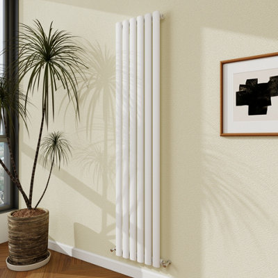 Probaty Bathrooms Radiator 1600X354mm White Vertical Single Oval Column Designer Central Heating Rad from B&Q