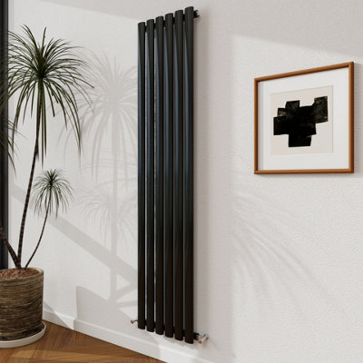 Probaty Bathrooms Radiator 1600X354mm Black Vertical Single Oval Column Designer Central Heating Rad from B&Q