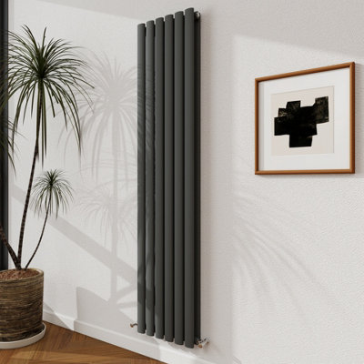Probaty Bathrooms Radiator 1600X354mm Anthracite Vertical Double Oval Column Designer Central Heating Rad from B&Q