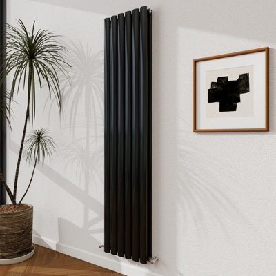 Probaty Bathrooms Radiator 1600X354mm Black Vertical Double Oval Column Designer Central Heating Rad from B&Q