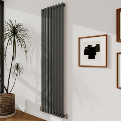 B&Q -  Radiator 1800X472mm Anthracite Vertical Single Oval Column Designer Central Heating Rad