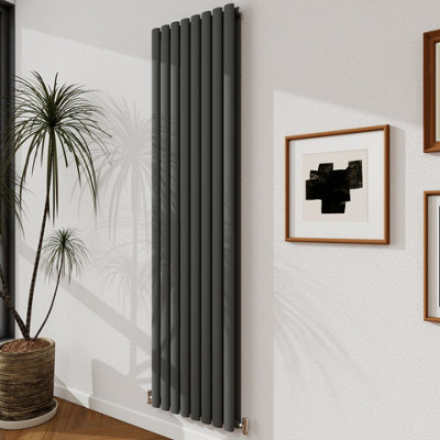 B&Q -  Radiator 1800X472mm Anthracite Vertical Double Oval Column Designer Central Heating Rad
