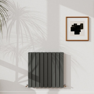Probaty Bathrooms 600X612mm Anthracite Horizontal Designer Radiator Double Panel Modern Central Heating Flat Panel Radiators from B&Q