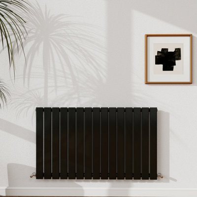 Probaty Bathrooms 600X1020mm Black Horizontal Designer Radiator Single Panel Modern Central Heating Flat Panel Radiators from B&Q