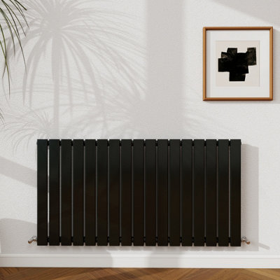 Probaty Bathrooms 600X1156mm Black Horizontal Designer Radiator Single Panel Modern Central Heating Flat Panel Radiators from B&Q