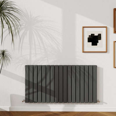 Probaty Bathrooms 600X1156mm Anthracite Horizontal Designer Radiator Double Panel Modern Central Heating Flat Panel Radiators from B&Q