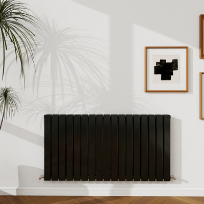 Probaty Bathrooms 600X1156mm Black Horizontal Designer Radiator Double Panel Modern Central Heating Flat Panel Radiators from B&Q