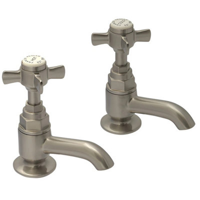 Francis Pegler Sequel Basin Taps Pair Brushed Nickel Cross Head Traditional from B&Q