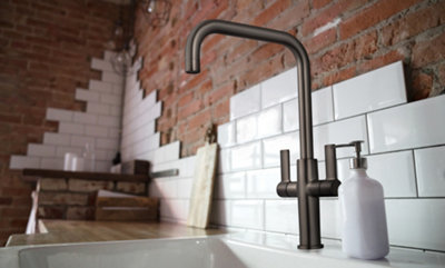 Westco Francis Jeroni Horizontal Spout Two Handle Gunmetal Mono Kitchen Mixer Tap from B&Q