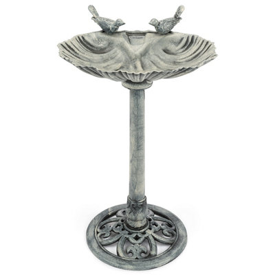 Garden Bird Bath Clam Shell Birdbath With Rustic Metal Effect Grey H81Cm Christow from B&Q
