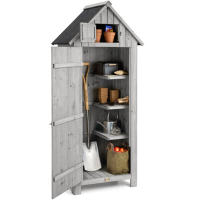 Christow Slim Wooden Outdoor Storage Shed - Grey