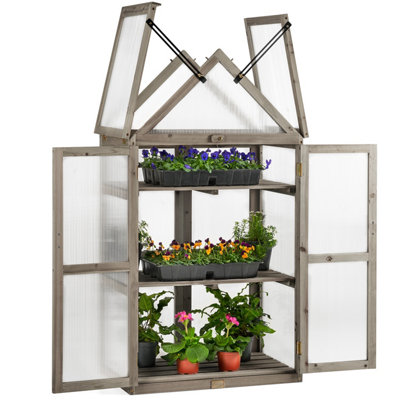 Christow Cold Frame Garden Greenhouse Wooden Polycarbonate Lean To Growhouse Grey from B&Q