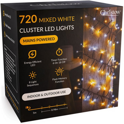 Christow Cluster Christmas Tree Lights Indoor Outdoor Timer 480/720/1000/2000/3000 Led from B&Q